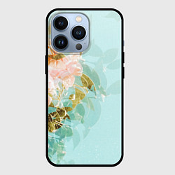 Чехол для iPhone 13 Pro Светло-синий цветочный паттерн, цвет: 3D-черный