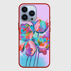 Чехол для iPhone 13 Pro Цветы и звезды, цвет: 3D-красный
