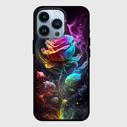Чехол для iPhone 13 Pro Неоновая бабочка над большой розой, цвет: 3D-черный