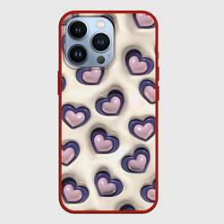 Чехол для iPhone 13 Pro Сердечки объемные вдавленные - паттерн, цвет: 3D-красный