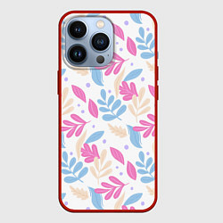 Чехол для iPhone 13 Pro Принт из листьев, цвет: 3D-красный