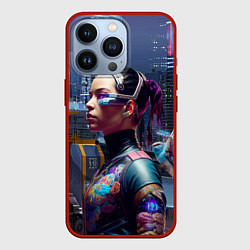 Чехол для iPhone 13 Pro Cyberpunk - brave girl - neural network, цвет: 3D-красный