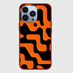 Чехол для iPhone 13 Pro Черно-оранжевый абстрактный лабиринт, цвет: 3D-красный