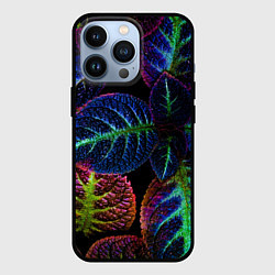 Чехол для iPhone 13 Pro Неоновые листья растений, цвет: 3D-черный