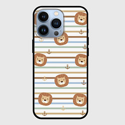 Чехол для iPhone 13 Pro Лев и якори: полосы - паттерн, цвет: 3D-черный