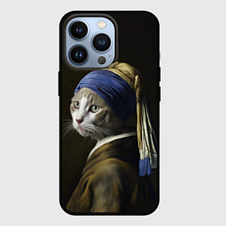 Чехол для iPhone 13 Pro Котейка с жемчужной серёжкой, цвет: 3D-черный