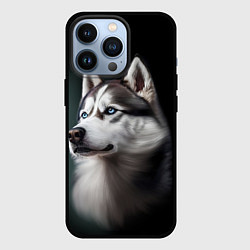 Чехол для iPhone 13 Pro Собака Хаски с голубыми глазами, цвет: 3D-черный