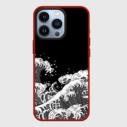 Чехол для iPhone 13 Pro Японские волны на темном фоне, цвет: 3D-красный