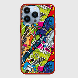 Чехол для iPhone 13 Pro Guitars - pop art pattern, цвет: 3D-красный