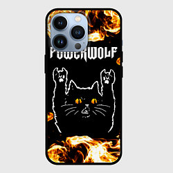 Чехол для iPhone 13 Pro Powerwolf рок кот и огонь, цвет: 3D-черный