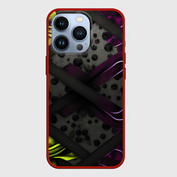 Чехол для iPhone 13 Pro Темная фиолетовая текстура с листьями, цвет: 3D-красный