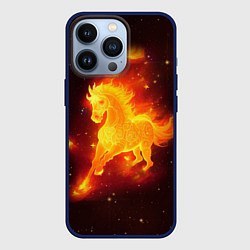 Чехол для iPhone 13 Pro Огненный конь мчится, цвет: 3D-тёмно-синий