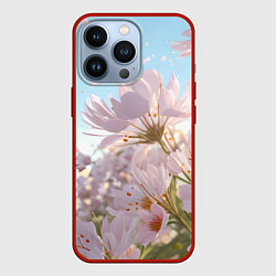 Чехол для iPhone 13 Pro Розовые цветы на фоне неба, цвет: 3D-красный