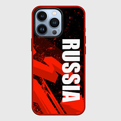 Чехол iPhone 13 Pro Russia - белая надпись на красных брызгах