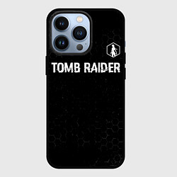 Чехол для iPhone 13 Pro Tomb Raider glitch на темном фоне: символ сверху, цвет: 3D-черный