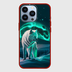 Чехол для iPhone 13 Pro Белый волк в зимнем лесу, цвет: 3D-красный