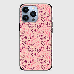 Чехол для iPhone 13 Pro I love you паттерн, цвет: 3D-черный