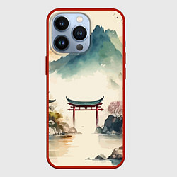 Чехол для iPhone 13 Pro Японский пейзаж - акварель, цвет: 3D-красный