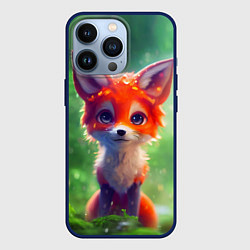 Чехол для iPhone 13 Pro Рыжий лисенок под лесным дождем, цвет: 3D-тёмно-синий