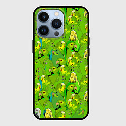 Чехол для iPhone 13 Pro Зеленые волнистые попугайчики, цвет: 3D-черный