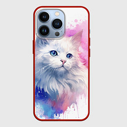 Чехол для iPhone 13 Pro Белая кошечка акварель, цвет: 3D-красный