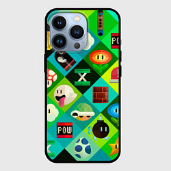 Чехол для iPhone 13 Pro Марио паттерн, цвет: 3D-черный