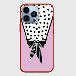 Чехол для iPhone 13 Pro Костюм Барби: черный горох с полосатым бантом, цвет: 3D-красный