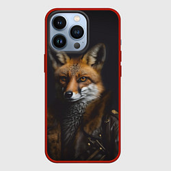Чехол для iPhone 13 Pro Лис в кожаном пиджаке, цвет: 3D-красный