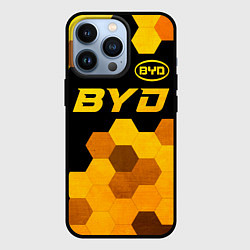 Чехол для iPhone 13 Pro BYD - gold gradient: символ сверху, цвет: 3D-черный