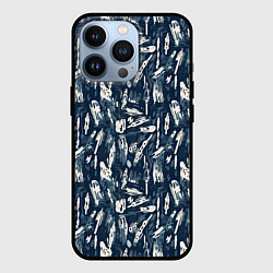 Чехол для iPhone 13 Pro Абстрактный узор с сине-белыми элементами, цвет: 3D-черный