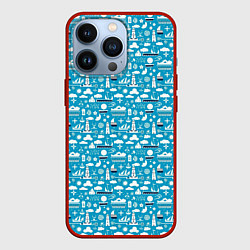 Чехол для iPhone 13 Pro Маяк и кораблик паттерн, цвет: 3D-красный