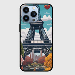 Чехол для iPhone 13 Pro Эйфелева башня в цветах, цвет: 3D-черный