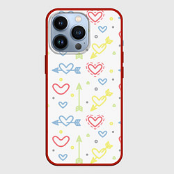 Чехол для iPhone 13 Pro Color hearts, цвет: 3D-красный