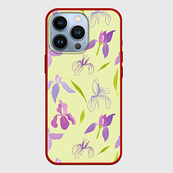Чехол для iPhone 13 Pro Фиолетовые лилии, цвет: 3D-красный