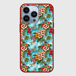 Чехол для iPhone 13 Pro Разноцветные гавайские цветы, цвет: 3D-красный