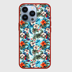 Чехол для iPhone 13 Pro Белые и оранжевые цветочки, цвет: 3D-красный