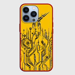 Чехол для iPhone 13 Pro Киберпанк Yellow-Black, цвет: 3D-красный