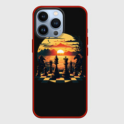 Чехол для iPhone 13 Pro Шахматы любуются закатом, цвет: 3D-красный
