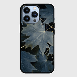 Чехол для iPhone 13 Pro Листовый синий паттерн, цвет: 3D-черный