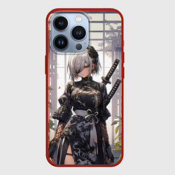 Чехол для iPhone 13 Pro Nier automata девушка с мечами, цвет: 3D-красный