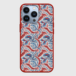 Чехол для iPhone 13 Pro Русские узоры текстура, цвет: 3D-красный