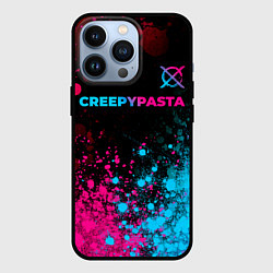 Чехол для iPhone 13 Pro CreepyPasta - neon gradient: символ сверху, цвет: 3D-черный