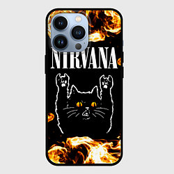 Чехол для iPhone 13 Pro Nirvana рок кот и огонь, цвет: 3D-черный