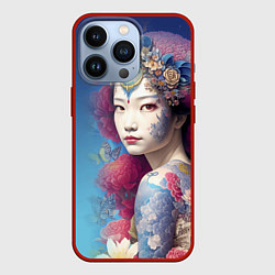 Чехол для iPhone 13 Pro Japanese girl - irezumi - tattoo - art, цвет: 3D-красный