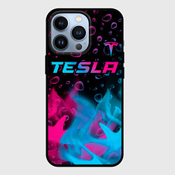 Чехол для iPhone 13 Pro Tesla - neon gradient: символ сверху, цвет: 3D-черный