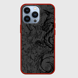 Чехол iPhone 13 Pro Black dragon - grunge