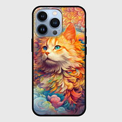Чехол для iPhone 13 Pro Рыжий кот в цветных облаках, цвет: 3D-черный