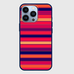 Чехол для iPhone 13 Pro Полосатый ярко-красный, цвет: 3D-тёмно-синий