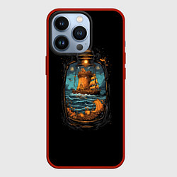 Чехол для iPhone 13 Pro Арт корабль в бутылке, цвет: 3D-красный