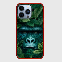 Чехол для iPhone 13 Pro Горилла в кустах джунгли, цвет: 3D-красный